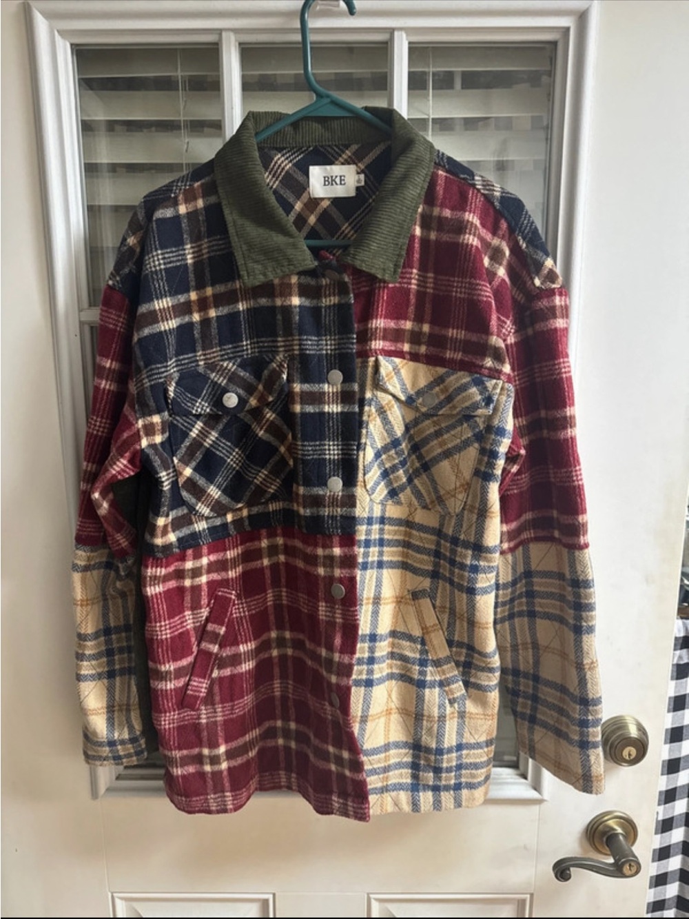 BKE Men's Green Olive Corduroy Collar Plaid Lined Sweater